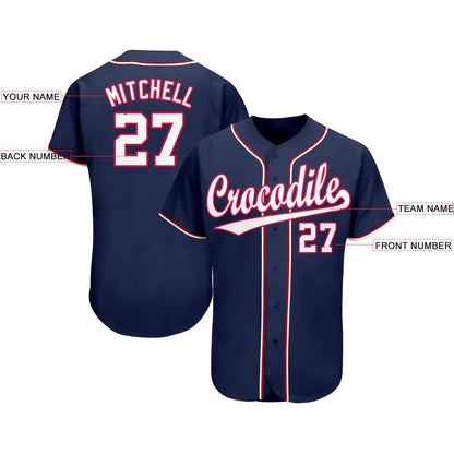 Custom Navy White-Red Baseball Jersey