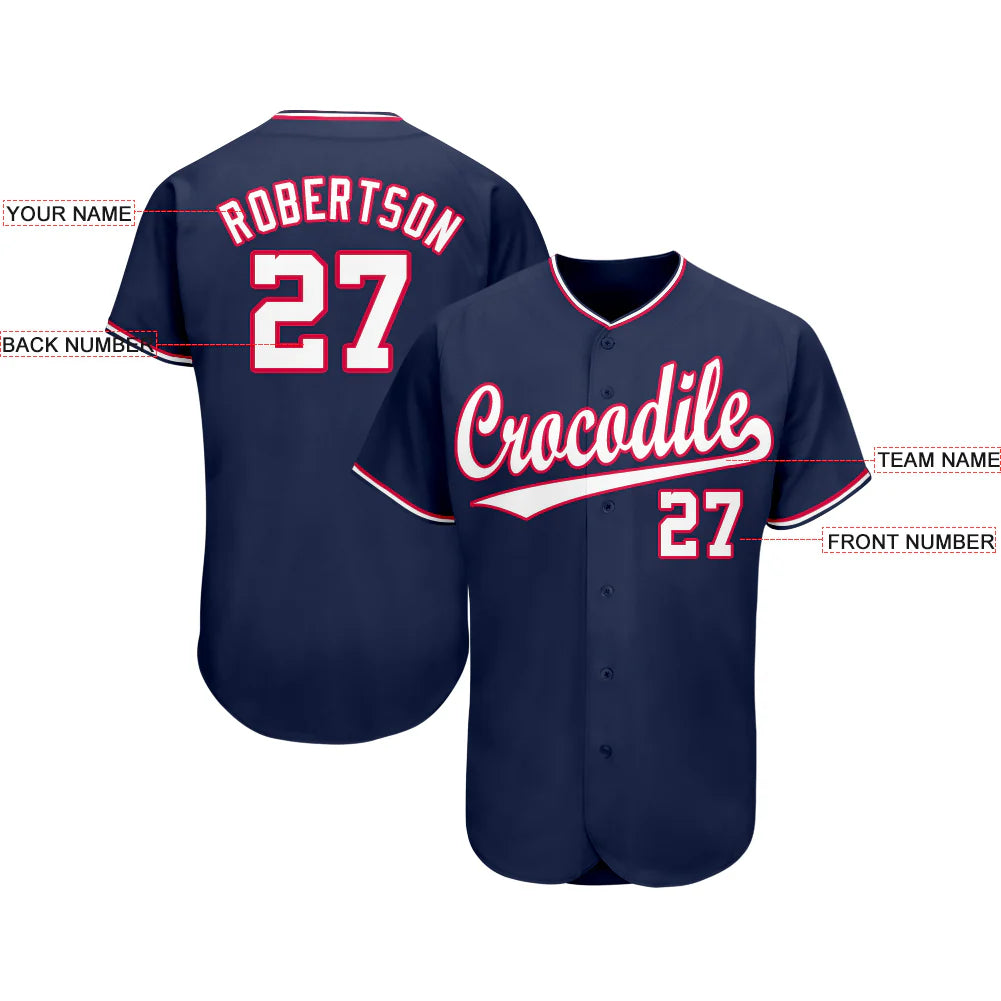 Custom Navy White-Red Baseball Jersey