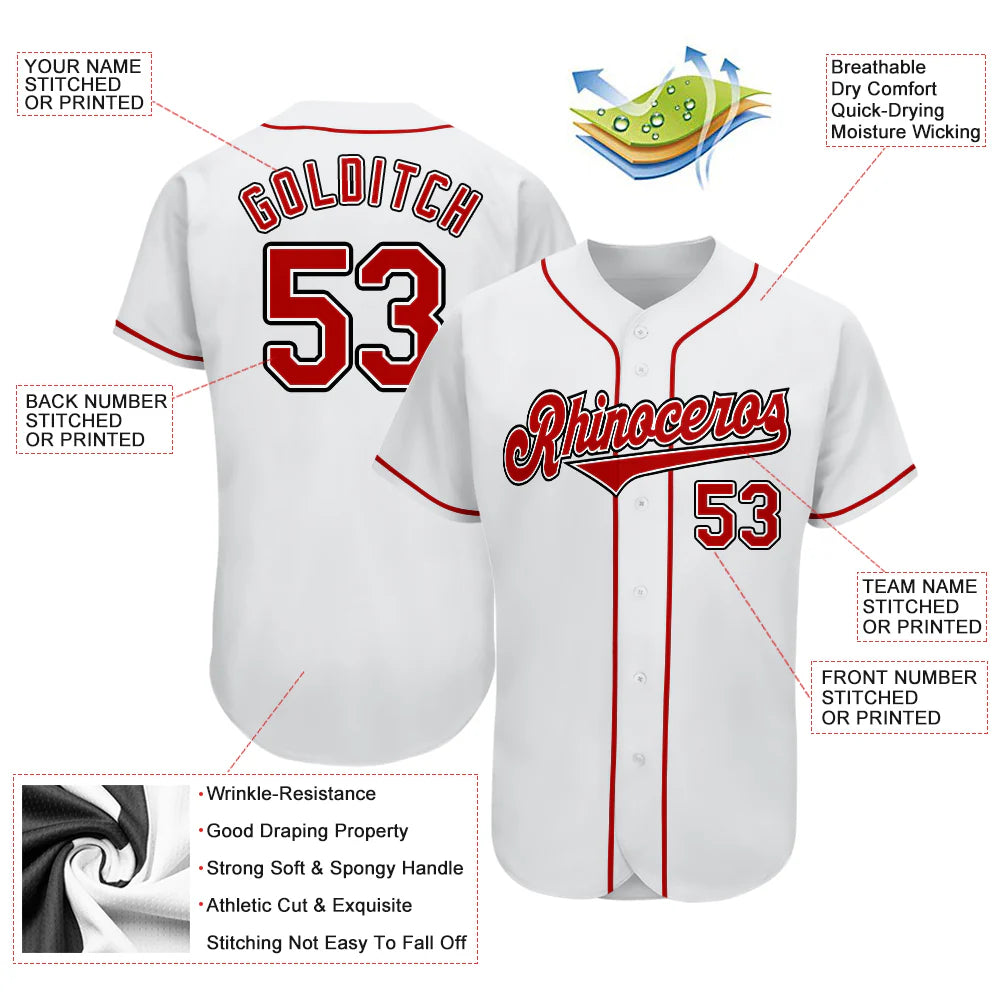 Custom White Red-Black Authentic Baseball Jersey