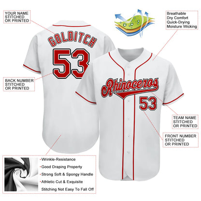 Custom White Red-Black Authentic Baseball Jersey