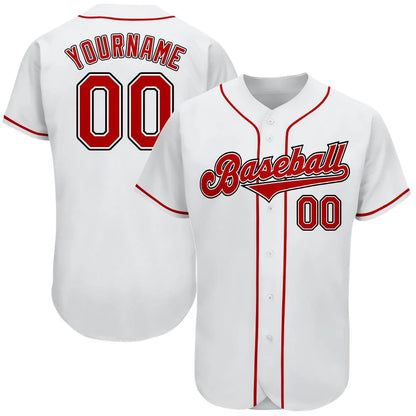 Custom White Red-Black Authentic Baseball Jersey