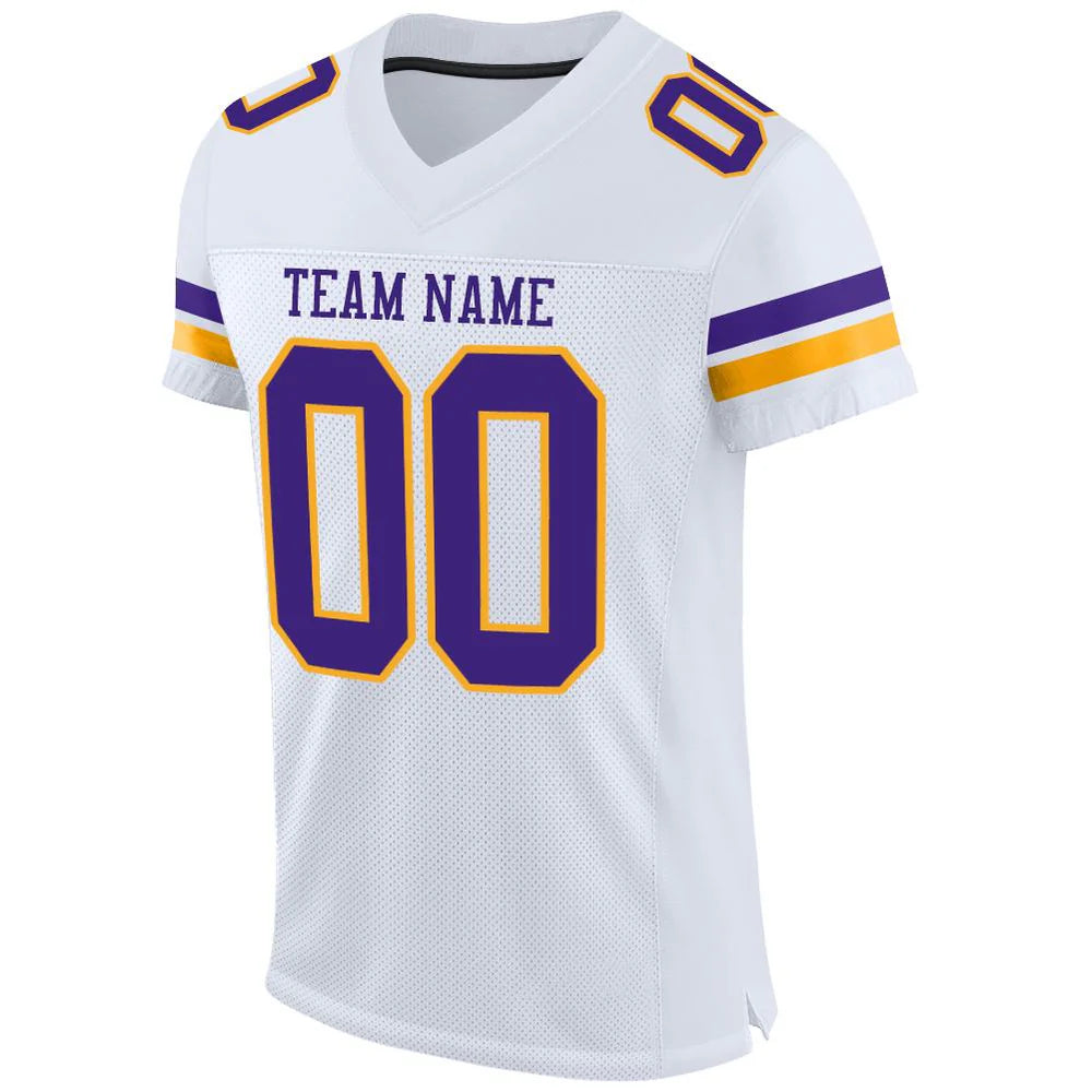 Custom White Purple-Gold Mesh Authentic Football Jersey