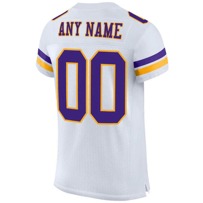 Custom White Purple-Gold Mesh Authentic Football Jersey