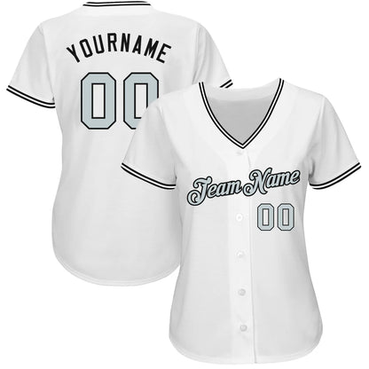 Custom White Silver-Black Authentic Baseball Jersey