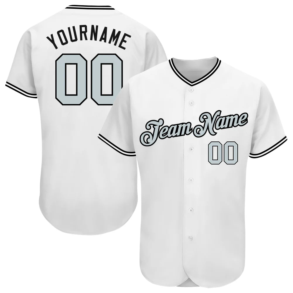 Custom White Silver-Black Authentic Baseball Jersey