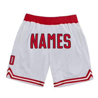 Custom White Red-Black Authentic Throwback Basketball Shorts