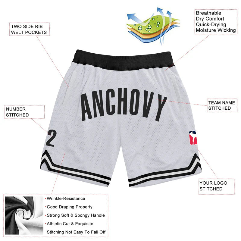 Custom White Black Authentic Throwback Basketball Shorts